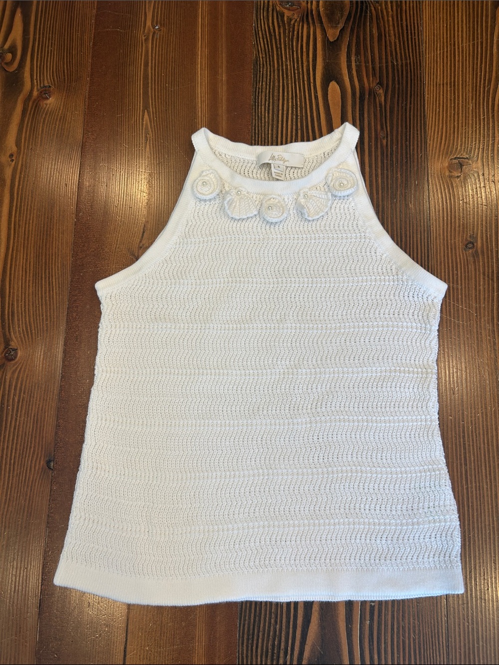 Lilly Pulitzer High Neck Sleeveless Sweater Tank White Cotton Sz S Shells Pearls